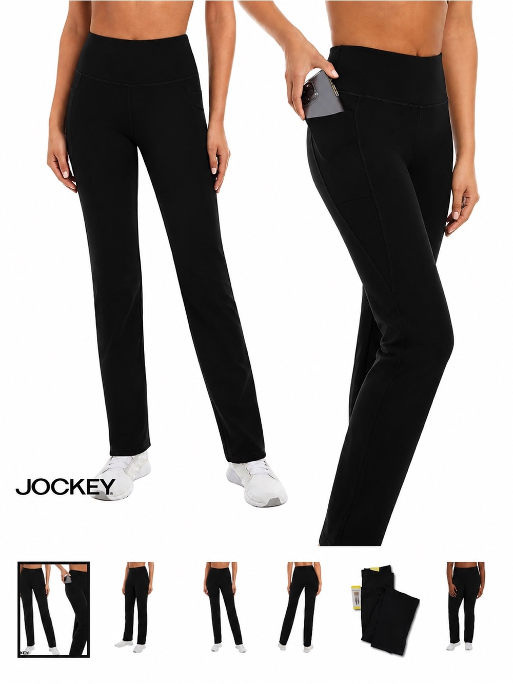 Jockey High-Rise Side Pockets Moisture Wicking Active Yoga Pants Large